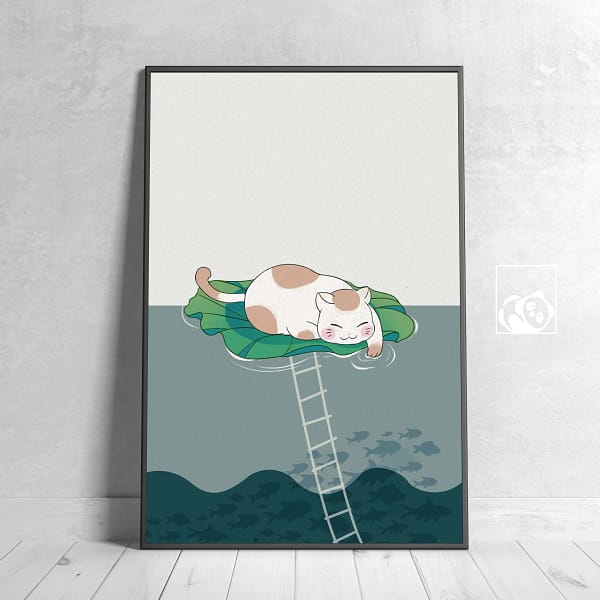 Warm Home White Brown Cat Illustration Print Poster - 9 Warm Home White Brown Cat Illustration Print Poster