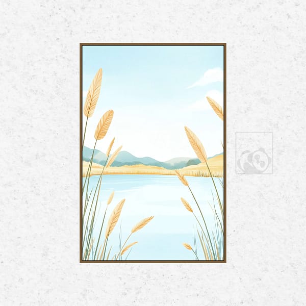 Tranquil Lakeside Landscape Pastel Wall Art