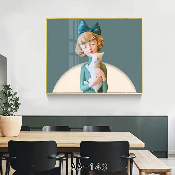 Peaceful Girl Hugging White Kitten Portrait Wall Art