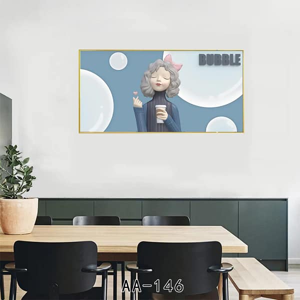 Tranquil Girl with Coffee and Bubble Heart Digital Wall Art