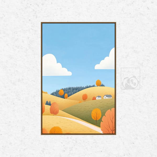 Serene Autumn Countryside Digital Illustration Wall Art
