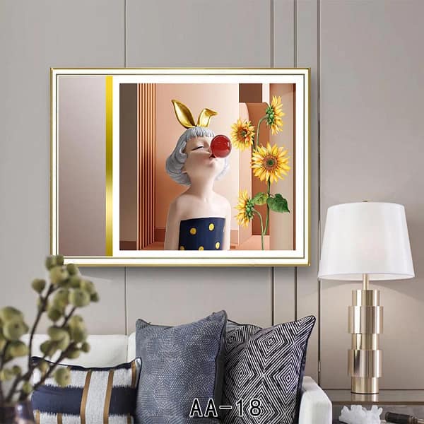 Playful Girl with Golden Bunny Ears and Red Bubble Wall Art