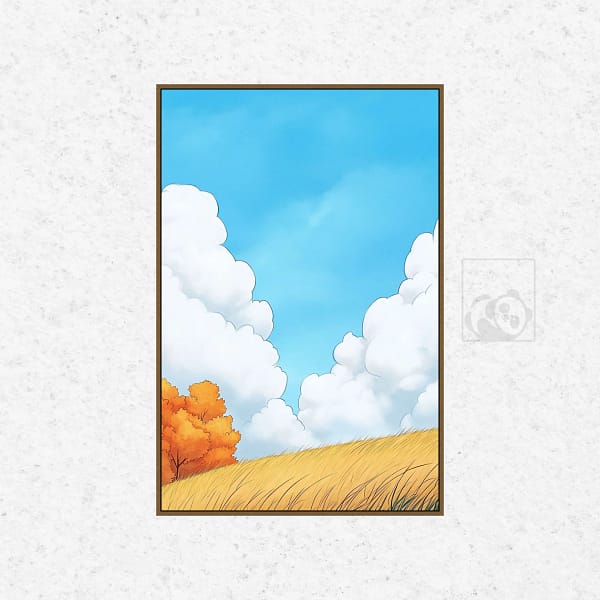 Serene Autumn Hill with Orange Tree Illustrated Wall Art