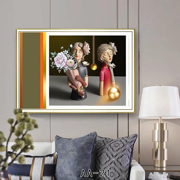 Elegant Figurines with Roses and Golden Accents Digital Wall Art