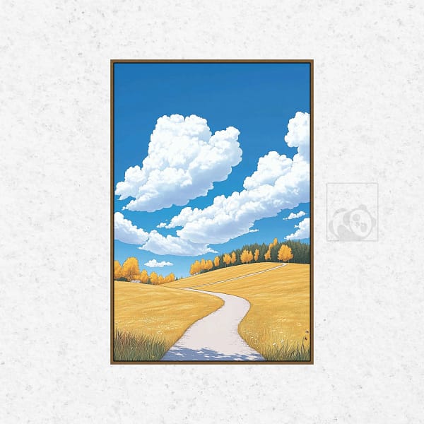 Tranquil Winding Path Through Golden Field Digital Wall Art