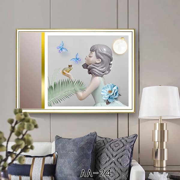 Whimsical Lavender-Haired Girl with Golden Frog Wall Art