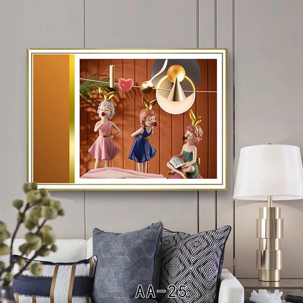Whimsical Girls with Golden Bunny Ears Digital Wall Art