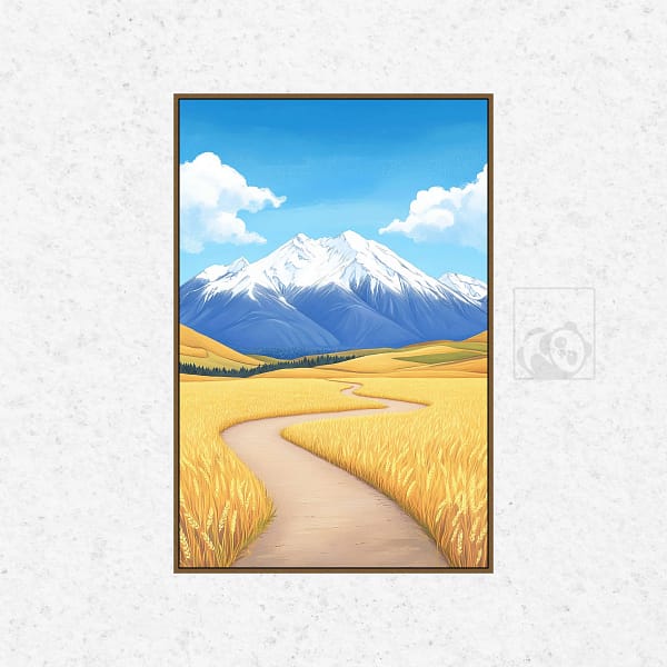 26 Golden Wheat Field with Mountain View Digital Wall Art Golden Wheat Field with Mountain View Digital Wall Art