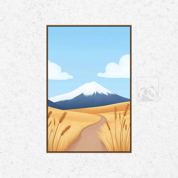 Golden Wheat Field with Mountain Path Wall Art