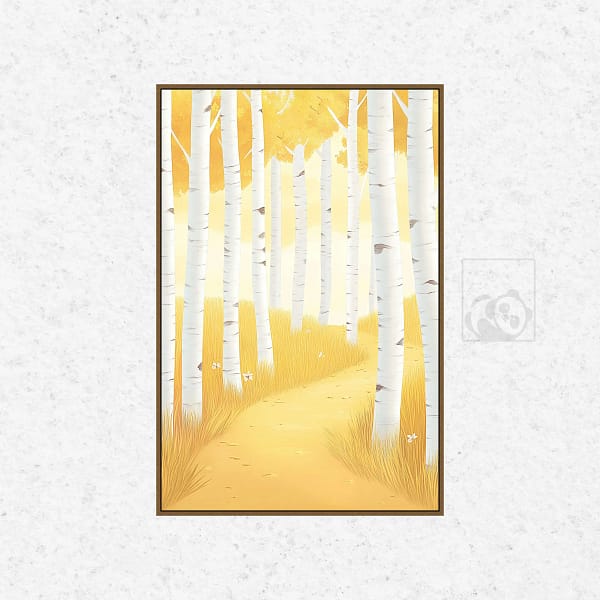 Sunlit Birch Forest with Golden Path Wall Art