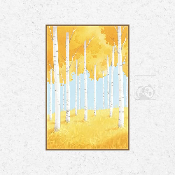Golden Birch Forest Minimalist Digital Wall Art