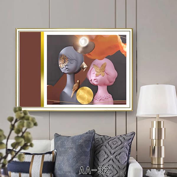 Surreal Golden Accents with Stylized Busts Digital Wall Art