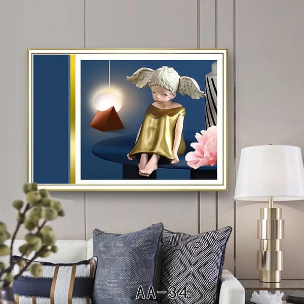 Melancholic Child Angel with Golden Gown Digital Wall Art