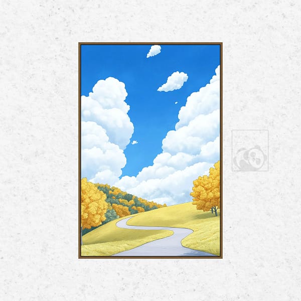 Sunny Autumn Hillside with Winding Road Wall Art