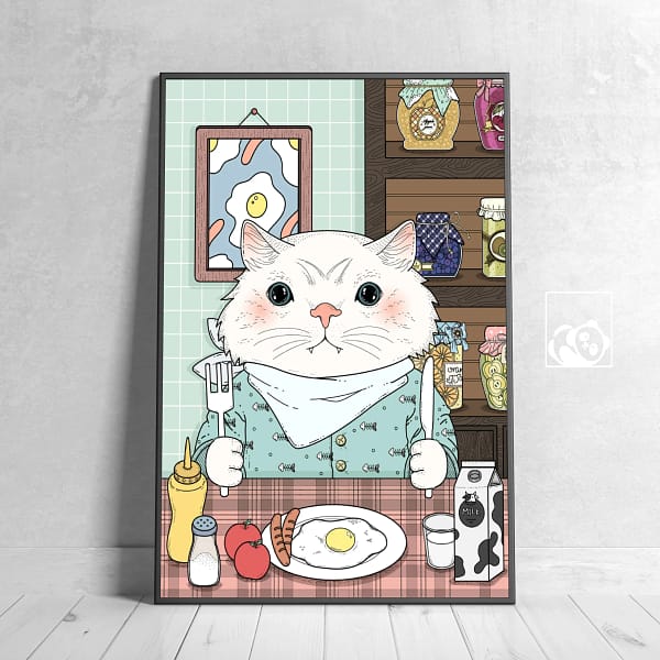 Big Cat at the Dinner Table Wall Art Poster