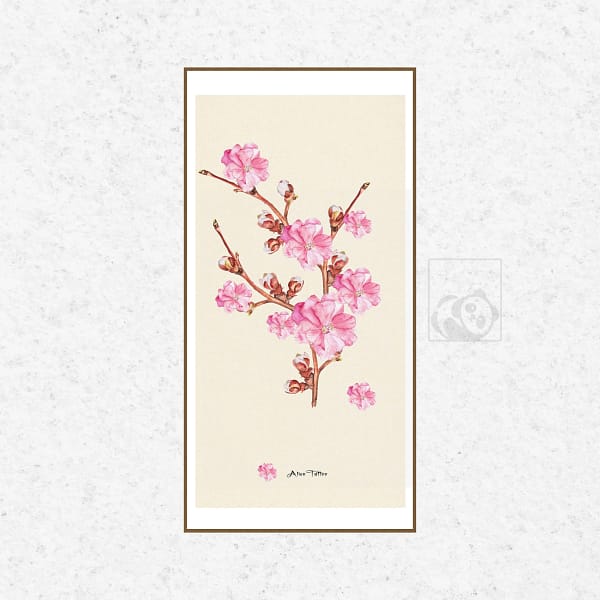 Blossoming Cherry Branch Watercolor Wall Art