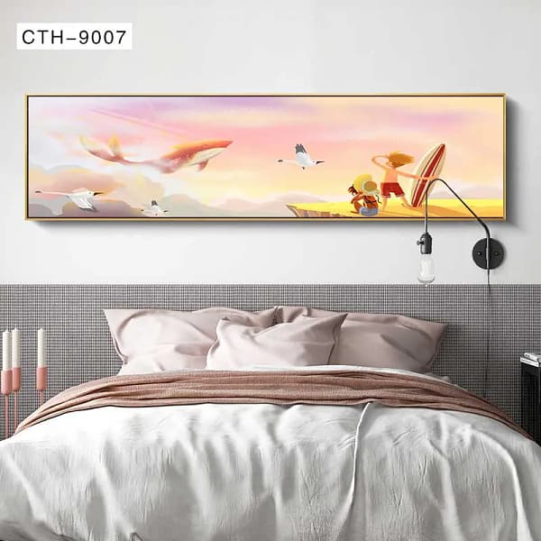Dreamy Coastal Sunset with Whimsical Whale Wall Art