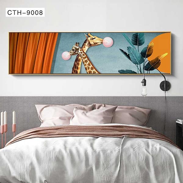 Playful Giraffes with Bubblegum in Surreal Scene Wall Art