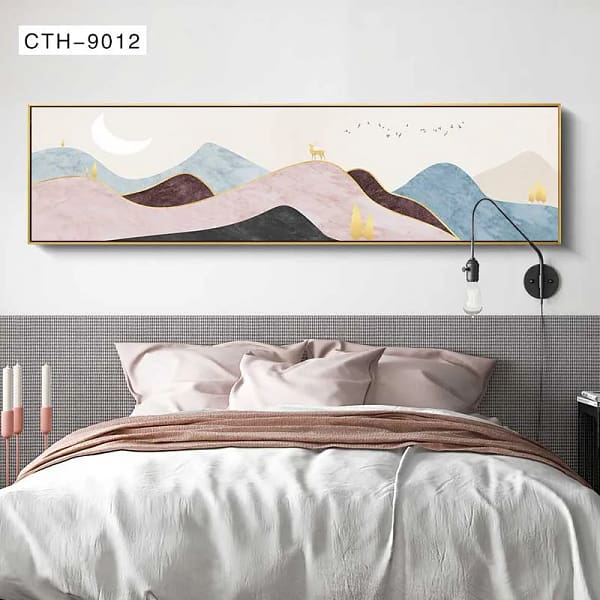 Golden Deer on Pastel Mountains Panoramic Wall Art