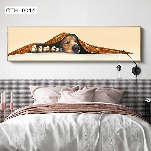 Sleeping Dog with Fluffy Birds Cozy Wall Art