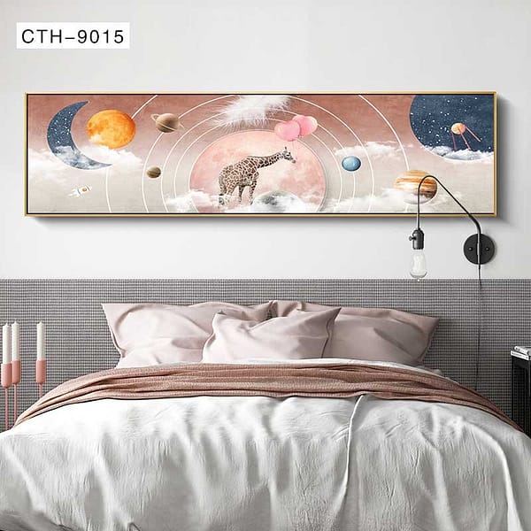 Whimsical Giraffe on Moon with Heart Balloons Wall Art