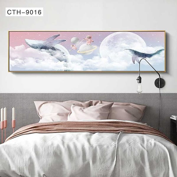 Dreamy Whales and Astronauts in Celestial Sky Wall Art