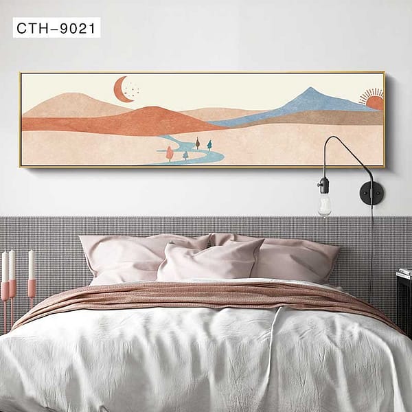 Earth-Toned Landscape with Crescent Moon and Sun Wall Art