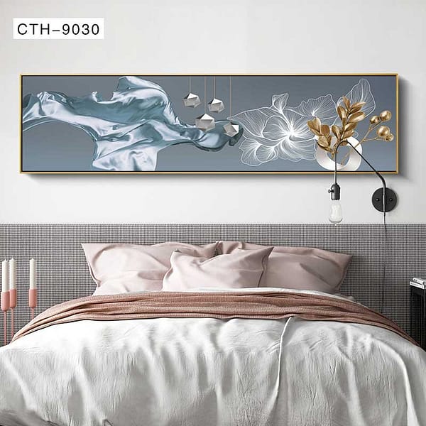 Serene Blue Satin with Silver Pendants and Floral Accents Wall Art