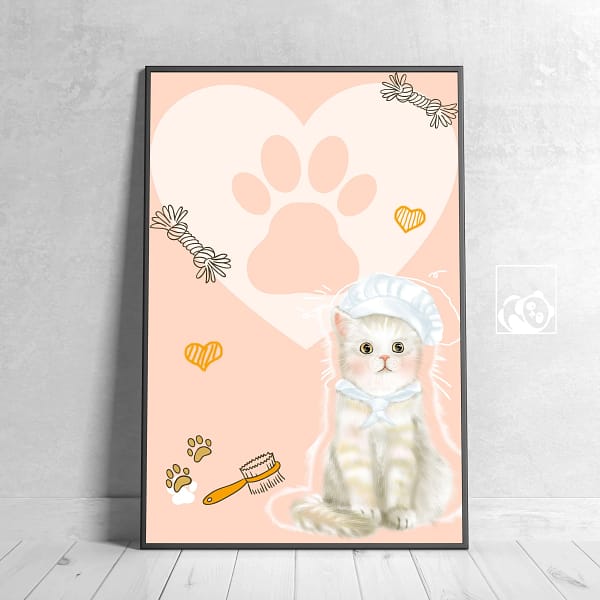 Calm Cat on Rug Interior Illustration Poster