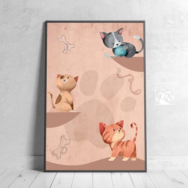 Cozy Interior with Colorful Cats Wall Art Poster