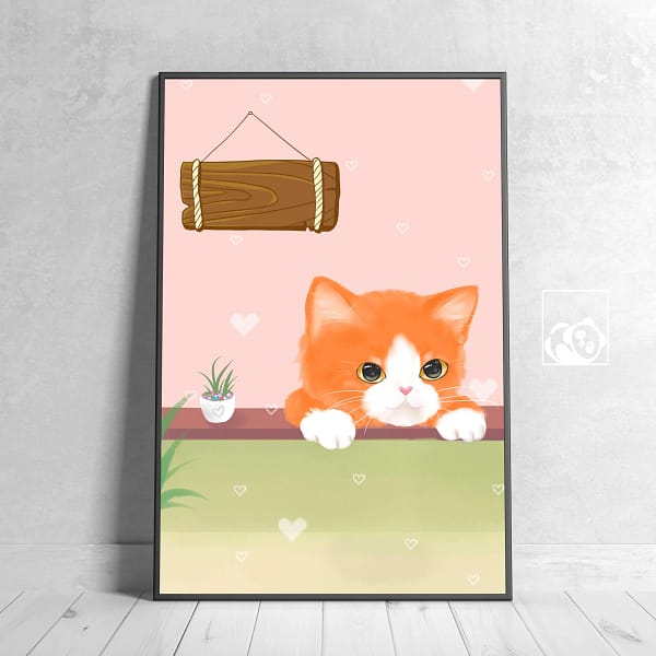 Cozy Pastel Cat Home Illustration Print Poster