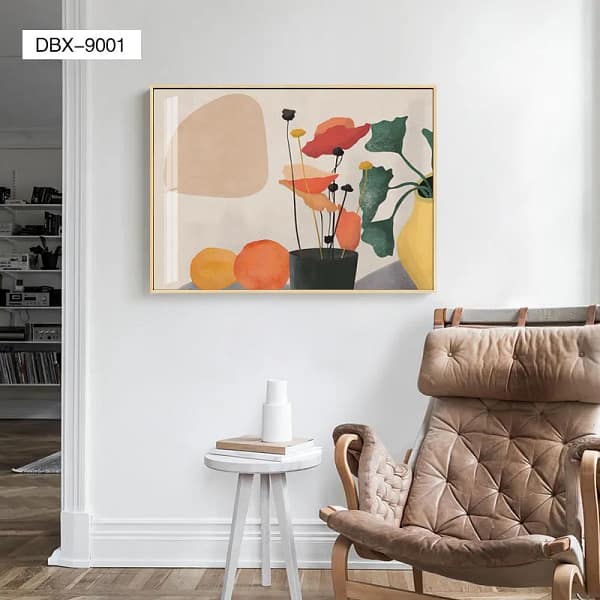 DBX-9001-Minimalist Oranges, Poppies, and Green Leaves Wall Art Minimalist Oranges, Poppies, and Green Leaves Wall Art