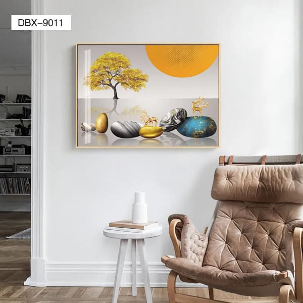 Golden Tree and Surreal Deer Reflection Wall Art