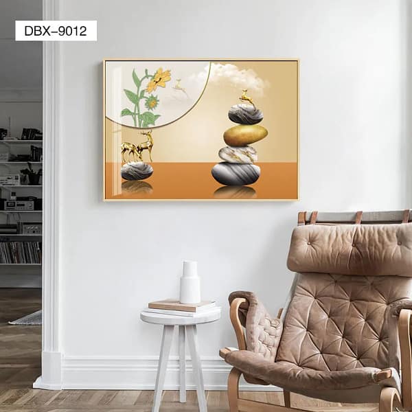 Golden Deer and Balanced Stones with Sunflower Wall Art