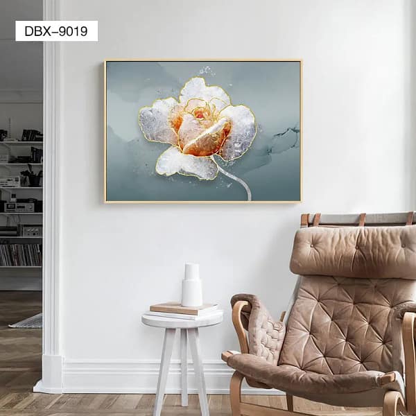 Golden Frosted Rose on Teal Watercolor Wall Art