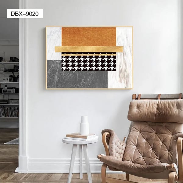Modern Geometric Collage with Orange, Gold, and Marble Wall Art