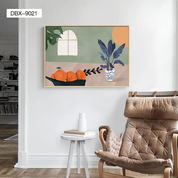 Serene Indoor with Oranges and Potted Plant Wall Art