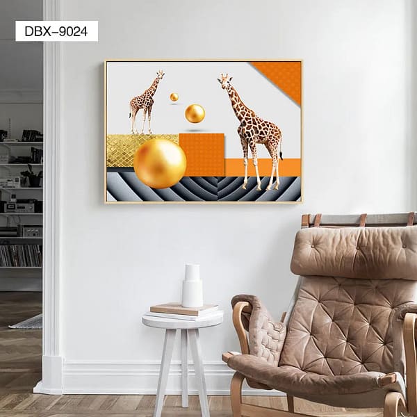 Whimsical Giraffes in Abstract Geometric Landscape Wall Art