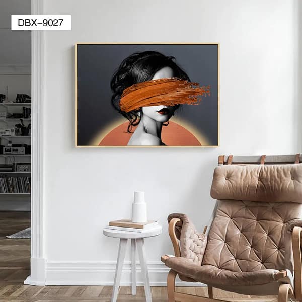 Mysterious Monochrome Woman with Copper Brushstroke Wall Art