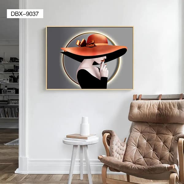 Silent Elegance Woman in Orange Hat Portrait Wall Art