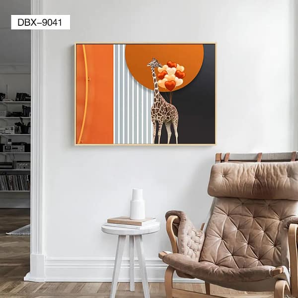 Whimsical Giraffe with Heart Balloons Wall Art