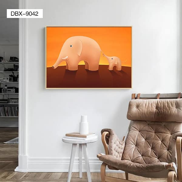 DBX-9042-Peach Elephant Mother and Calf Whimsical Wall Art Peach Elephant Mother and Calf Whimsical Wall Art