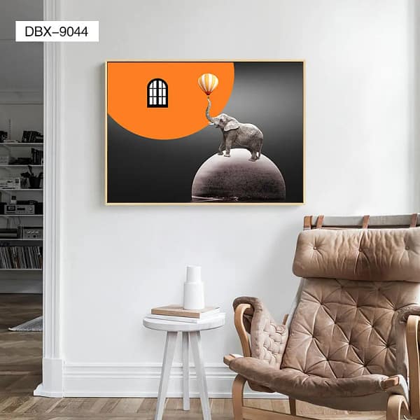 Whimsical Elephant on Moon Sphere with Hot Air Balloon Wall Art