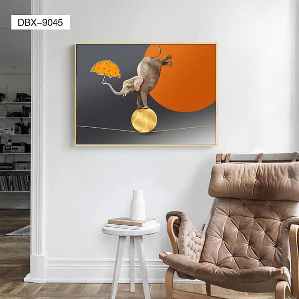 Surreal Elephant Balancing on Golden Sphere Wall Art