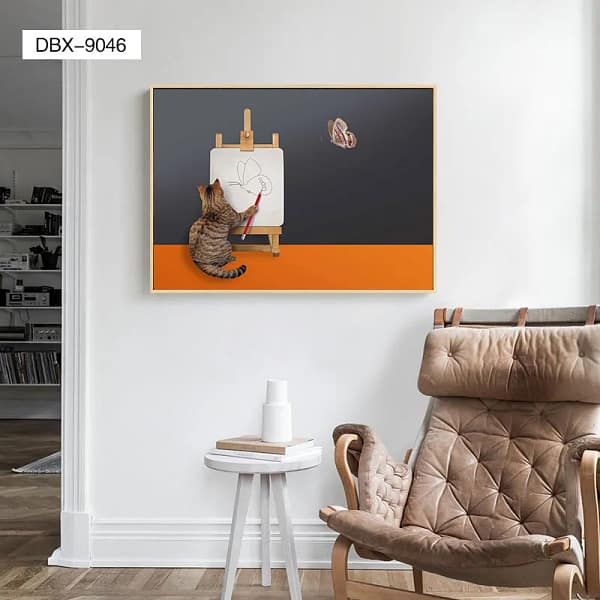 Whimsical Cat Artist Painting Butterfly Wall Art