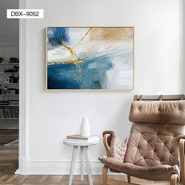 Serene Blue and Gold Abstract Expression Wall Art