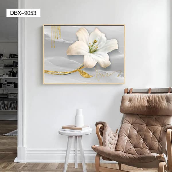 White Lily with Gold Accents and Love Script Wall Art