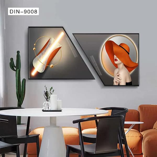 Modern Diptych with Golden Ring and Elegant Woman Wall Art