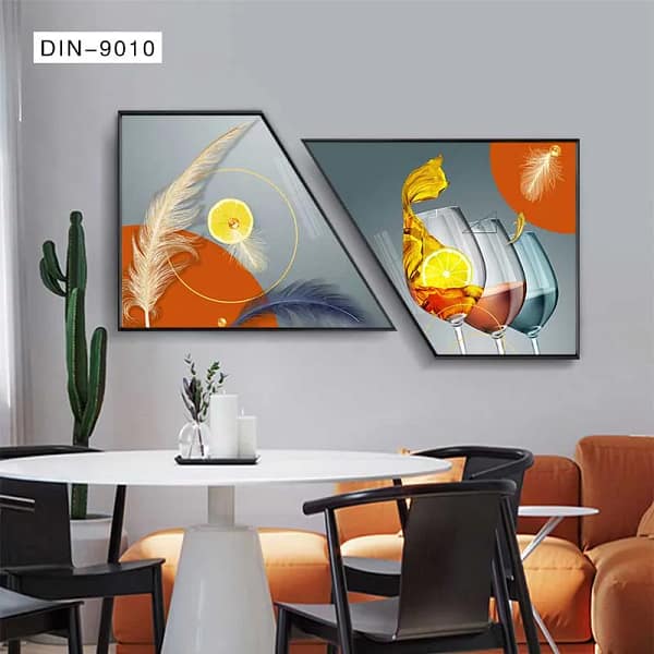 Elegant Lemon & Wine Diptych with Golden Accents Wall Art