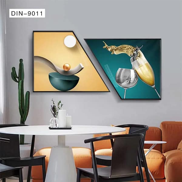Celebratory Diptych with Golden Sphere & Glasses Wall Art